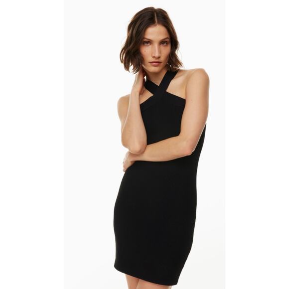 Babaton Sculpt Knit Criss Cross Dress Ribbed Halter Black Stretch Small - Picture 5 of 12